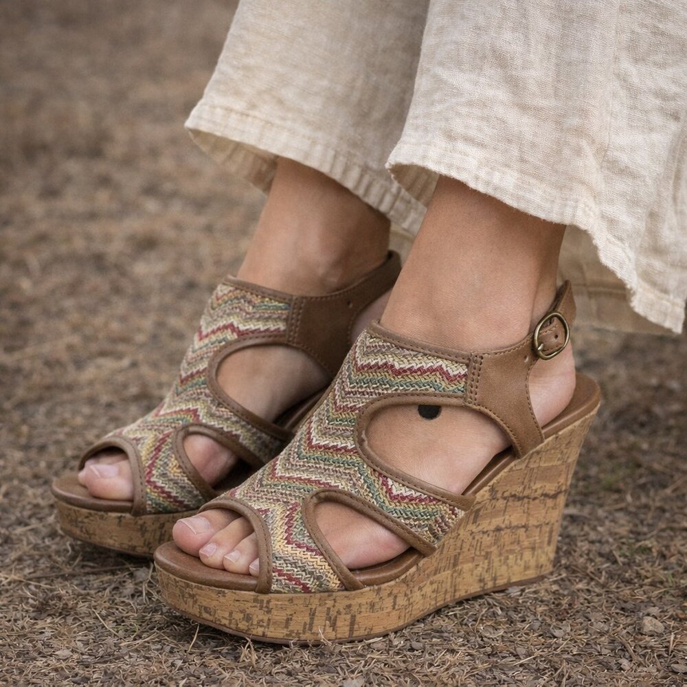 Sbicca Karrie Wedge Sandals Women's 7.5W Boho Platform Retro Vintage Chic
